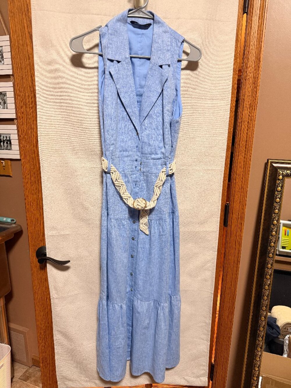 Zara Light Blue Linen Blend Midi/Maxi Shirt Dress | Size Medium